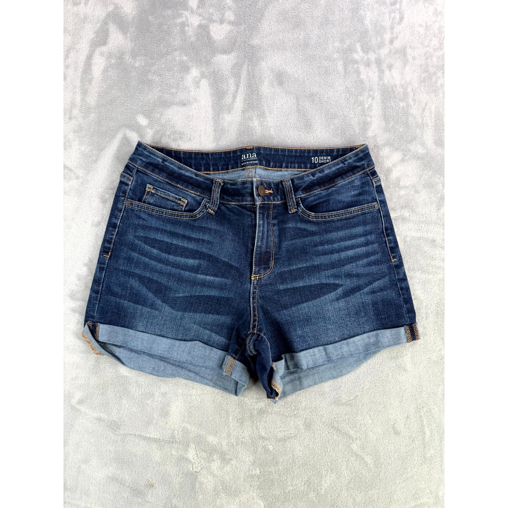 a.n.a A New Approach Denim Shorts Womens 10 Blue Cotton Stretch Mid Rise Cuffed